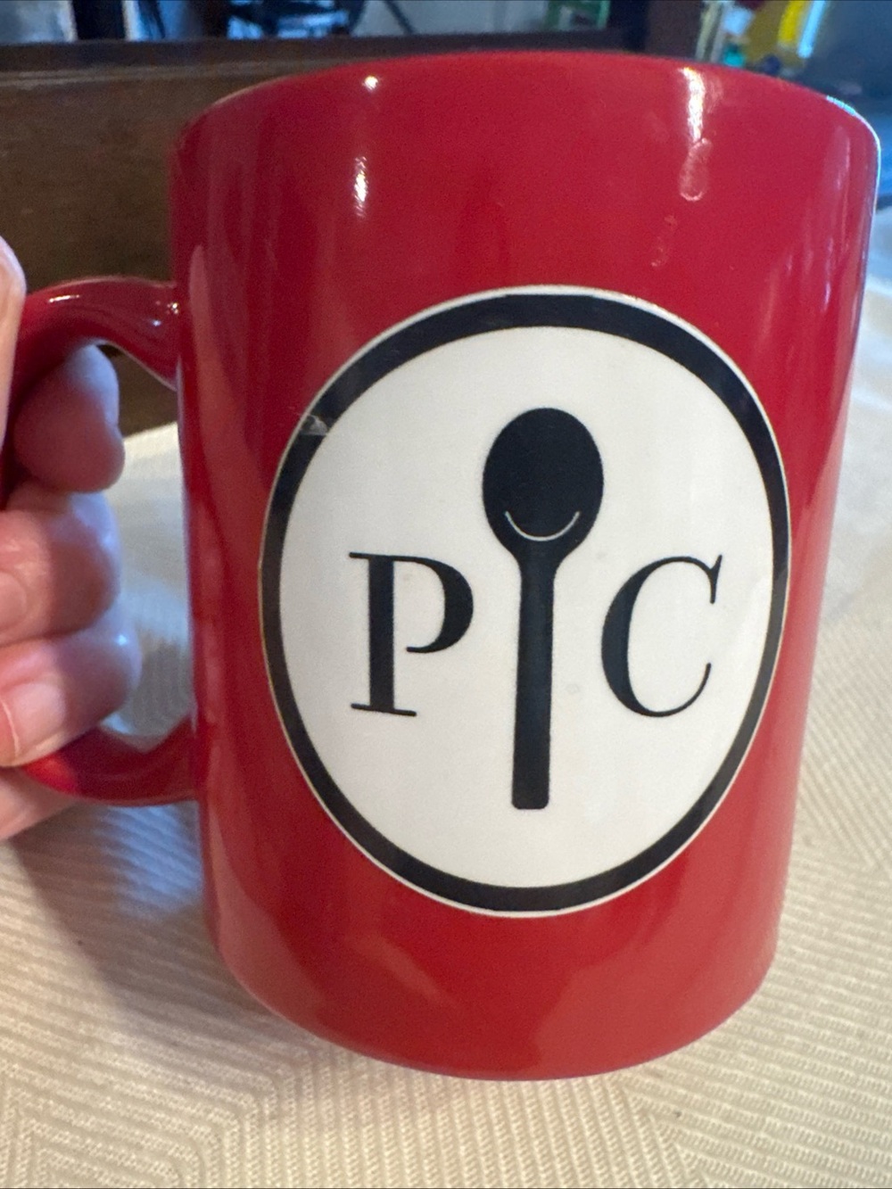 Red Ceramic Mug with P | C Spoon Logo